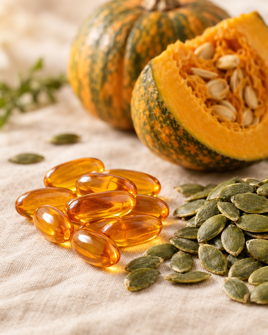 Amber softgels with pumpkin seeds